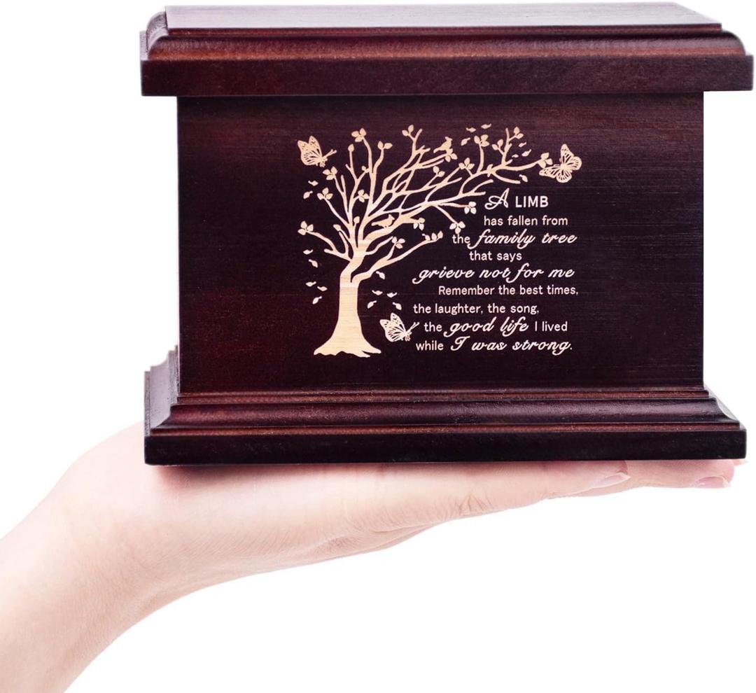6 Inch Small Wooden Urn for Human Ashes - Keepsake Urn for Men & Women, Funeral Ashes Holder, Wooden Urn Box and Casket with Tree Design