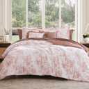 Queen Comforter Set -7 Pieces Pink Floral Comforter Set for All Seasons, Bed in a Bag Queen with Botanical Flowers Comforter, Sheets, Pillowcases & Shams (Rose)