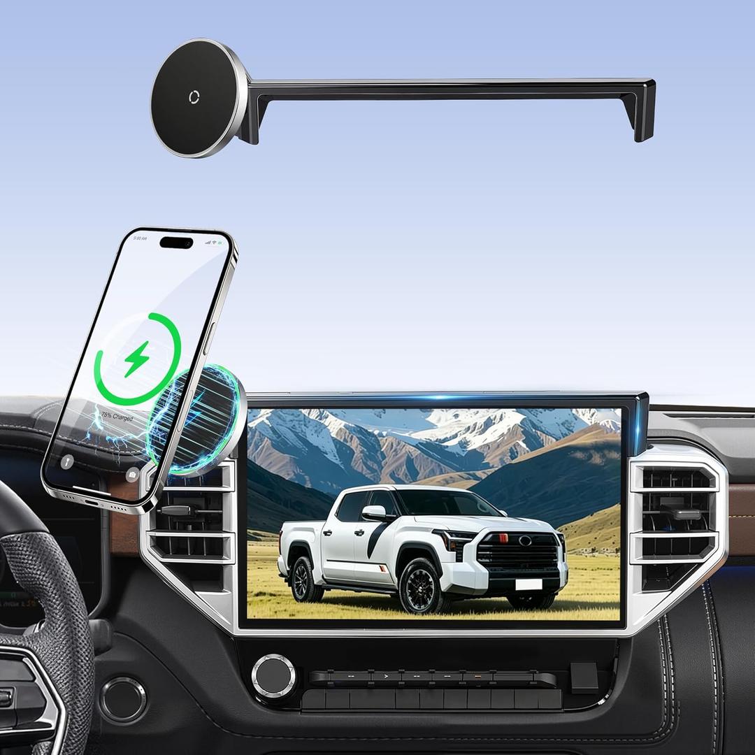 Phone Holder for for Toyota Tundra (2022-2025 2026, 14 Inch) / Toyota Sequoia (2023-26), MagSafe Car Mount Charger,Magnetic Holder,15W Wireless Charging,360° & Hands Free,3rd Gen Tundra Car Gadgets
