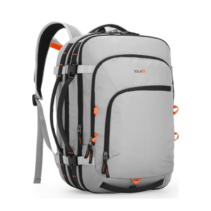 Tolaccea Travel Backpack, TSA Friendly Flight Approved Carry-on Luggage Water-resistant Business Rucksack, Durable Large Computer Bag Daypack Fits 15.6 Inch Laptop, 35-45L Expandable - Grey