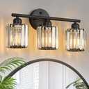 Modern 3 Light Crystal Vanity Light, Black Vertical Bathroom Light Fixture Over Mirror for Dressing Table Sink, Compatible with Dimmable Bulbs (Bulbs Not Included)