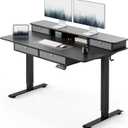 FEZIBO Sturdy Height Adjustable Electric Standing Desk with Drawers, 55 x 30 Inch Stand Up Table with Large Storage Shelf, Sit Stand Desk, Black Top