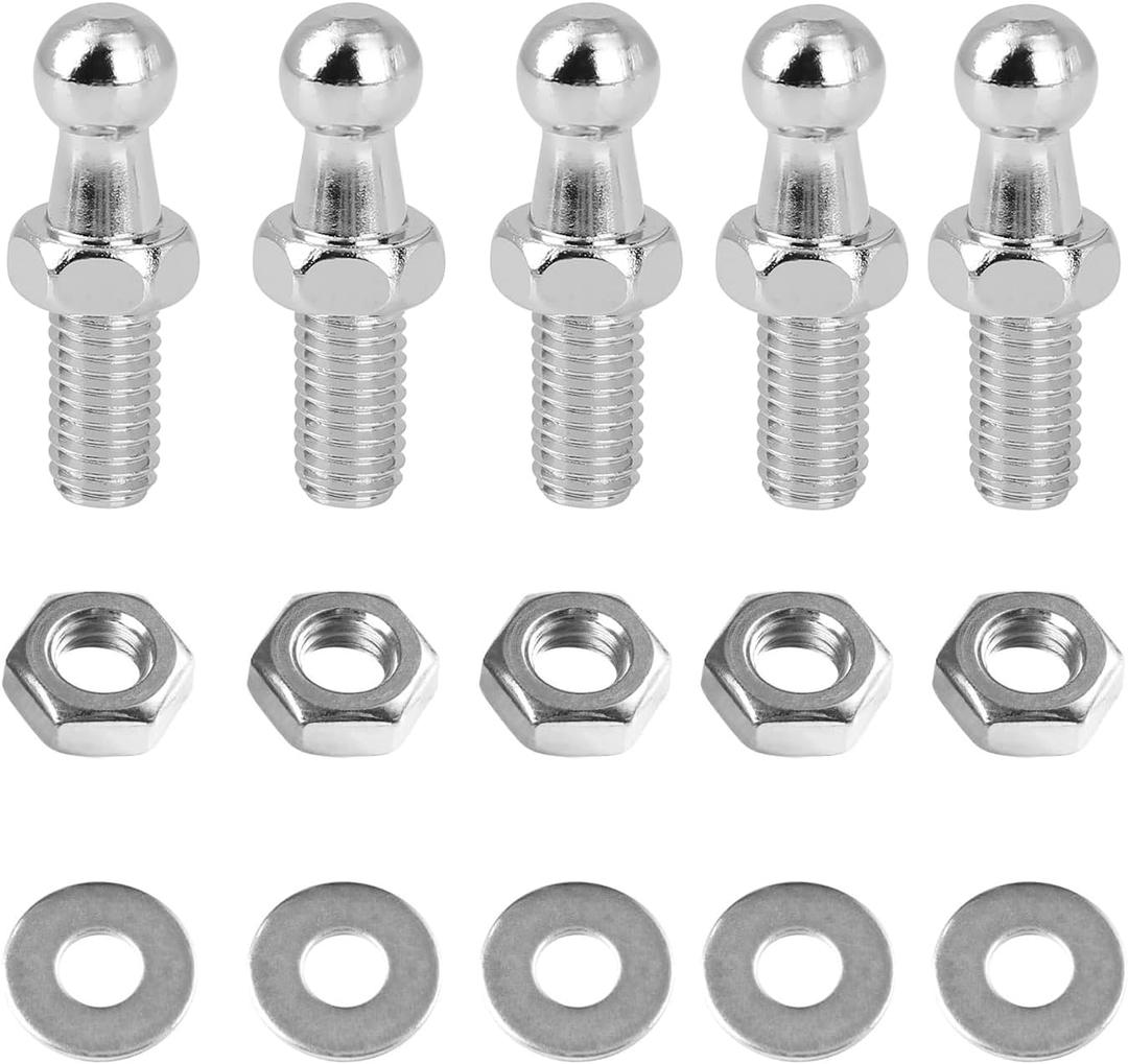 4+1 Pack 10mm Ball Studs with Hardware - 5/16-18 Thread x 0.59" Long Shank - Gas Lift Support Strut Fitting for Gas Struts Lift Support Strut Fitting with Hardware