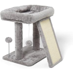 17.1-inch Small Cat Tree Tower with Scratching Post for Indoor Cats,Light Grey