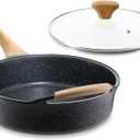 Deep Nonstick Frying Pan with Lid, 4.5 QT Swiss Granite Coating Saut Pan, 12 Inch Healthy Non Stick Skillet Cooking Pan and Helper Handle with Silicone Cover, PFOA Free, Induction Ready.
