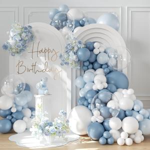 Dusty Blue Balloon Arch Kit 132Pcs Dusty Blue and White Balloon Arch Garland Kit Include Dusty Blue White Pastel Blue Clear Balloons for Birthday Wedding Baby Shower Bridal Party Decorations