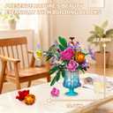 Roses Flowers Bouquet Building Set, Artificial Flore with Vase Compatible with Lego Botanical Collection for Women Adults Girls Home Office Decor (Blue)