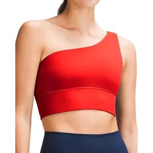 QUEENIEKE Womens One Shoulder Sports Bra Workout Strap Yoga Bras Cute Low Support Tops L