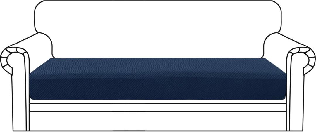 ZNSAYOTX Stretch Cushion Covers Sofa Cushion Couch Seat Covers Slipcovers Soft Replacement Unique Pattern Furniture Protector with Elastic Bottom (Navy, 1 Pc 3-Seat Cushion Cover)