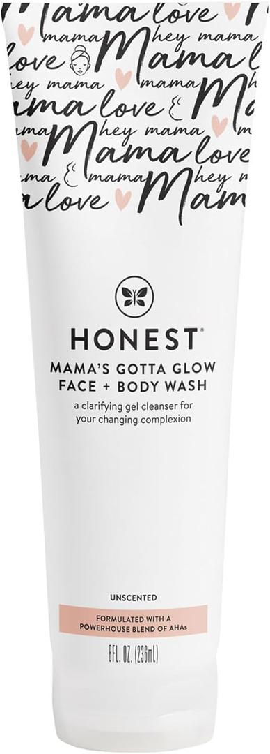 The Honest Company Mama's Gotta Glow Face and Body Wash, Pregnancy Safe Clarifying Exfoliating AHA Cleanser, 8 fl oz