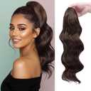 Claw Clip Ponytail Extension,20 Inch Dark Brown Curly Wavy Ponytail Claw Clip in Hair Extension for Women Fluffy Natural Looking Synthetic Hairpiece for Daily Use(20 Inch,Dark Brown Mixed Chestnut)