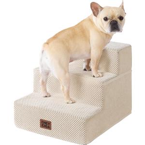 EHEYCIGA Dog Stairs for Small Dogs 13.5" H, 3-Step Dog Steps for Couch Sofa and Chair, Pet Steps for Medium Cats, Non-Slip Balanced Pet Ramp Indoor, Beige