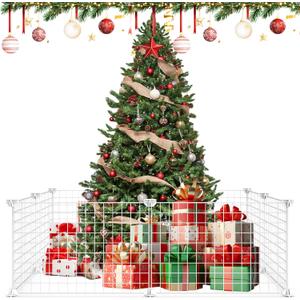 8 Pieces Christmas Tree Fences, 50 * 75Cm/19 * 29Inch Mini Metal Christmas Fence Panels for Protecting The Tree from Pets and Puppy Dogs, White