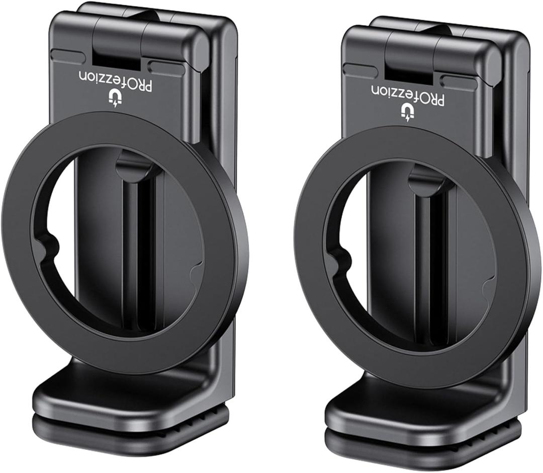 PROfezzion 2-Pack Magnetic Airplane Phone Holder for MagSafe, iPhone 16, 15, 14, 13, 12 & All Phones, Handsfree Phone Mount for Seat Tray Table, Travel Essential Must Have Accessories for Flying-Black