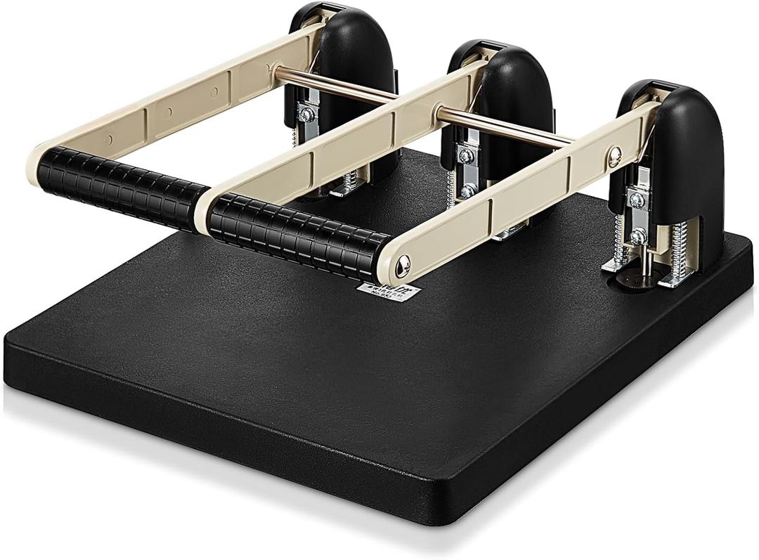 Harloon 3 Hole Puncher for Binder Metal 150 Sheet Capacity 13 x 12.2 x 6.2 Inch Black Silver Paper Punch Large Heavy Duty Puncher Lever Handle for Office Essentials Accessories Print Shops Home
