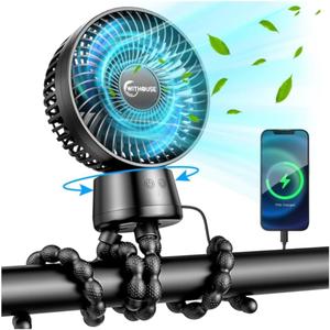 20000mAh Portable Stroller Fan with Auto Oscillating, Extended Anti-Slip Detachable Flexible Tripod, Power Bank & LED Light, 3-Speed Quiet Long Time Cooling Clip On Fans for Baby Crib Car Seat Travel (Medium)