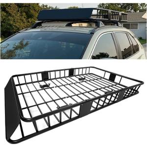 ECOTRIC 67" x 39" x 5.1'' Universal Roof Rack Cargo Carrier Basket with Extension Heavy Duty Steel Car SUV Top Luggage Storage Holder Basket for Travel 550LBS Weight Capacity