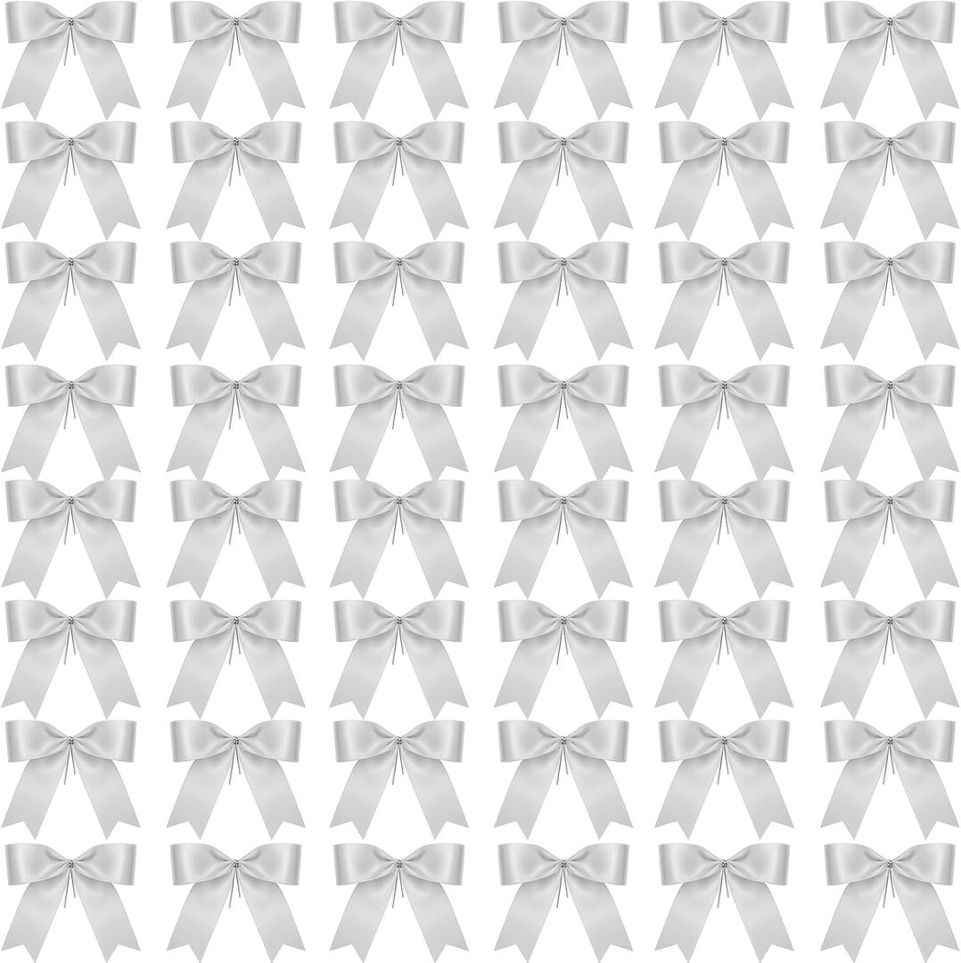 Sumind 48 Pcs Silver Bows for Christmas Tree Small Silver Ribbon Bow with Twist Ties 3'' Vintage Christmas Tree Ornaments for Garland Wreath Gift Wrapping Door Rustic Xmas Holiday Party Decor