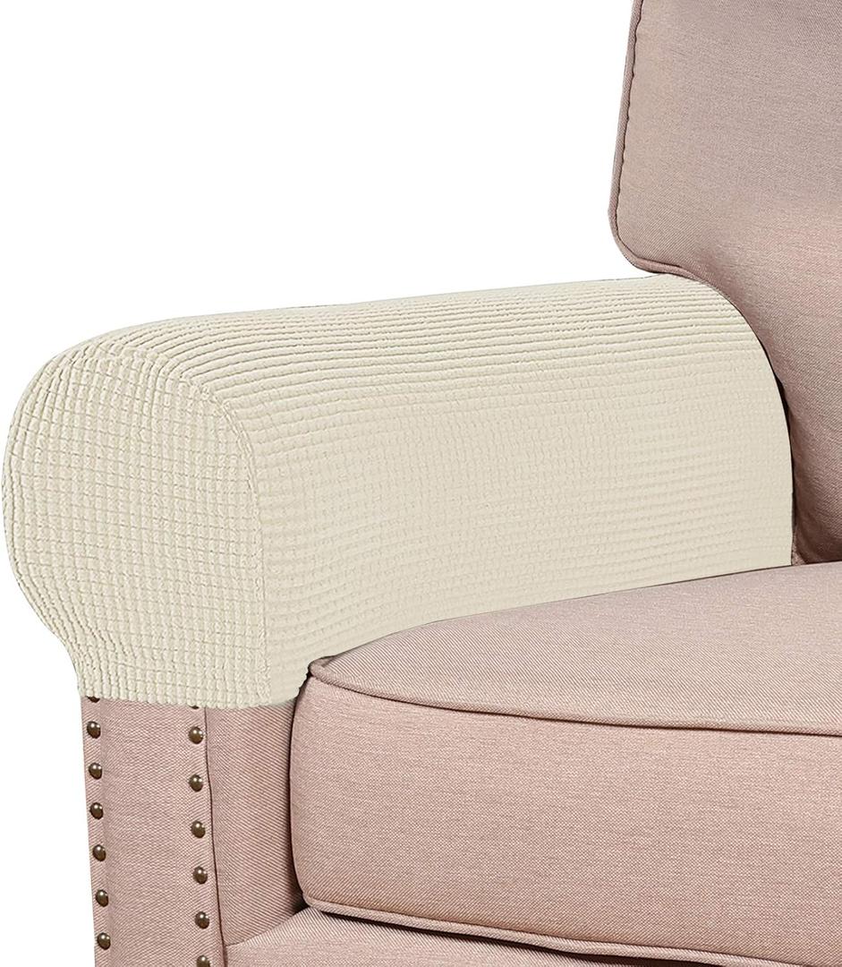 Turquoize Stretch Armrest Covers for Chairs and Sofas Couch Arm Covers for Sofa Spandex Jacquard Armrest Cover Anti-Slip Furniture Protector Armchair Slipcovers for Recliner 1 Piece, Natural
