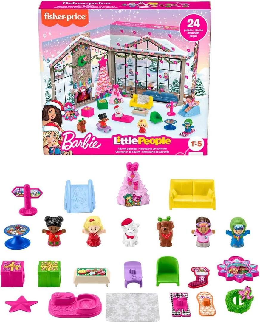 Fisher-Price Little People Barbie Toddler Toy 2025 Advent Calendar Playset, 24 Christmas Figures & Pieces for Pretend Play Kids Ages 18+ Months