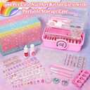 480 Pcs Kids Nails and Glue, Girls Press ons Nail Art Kit with Storage Case, Fake Nails Adhesive, Remover, Stickers, Glitter Cute Stuff Gift for Girls 8-12
