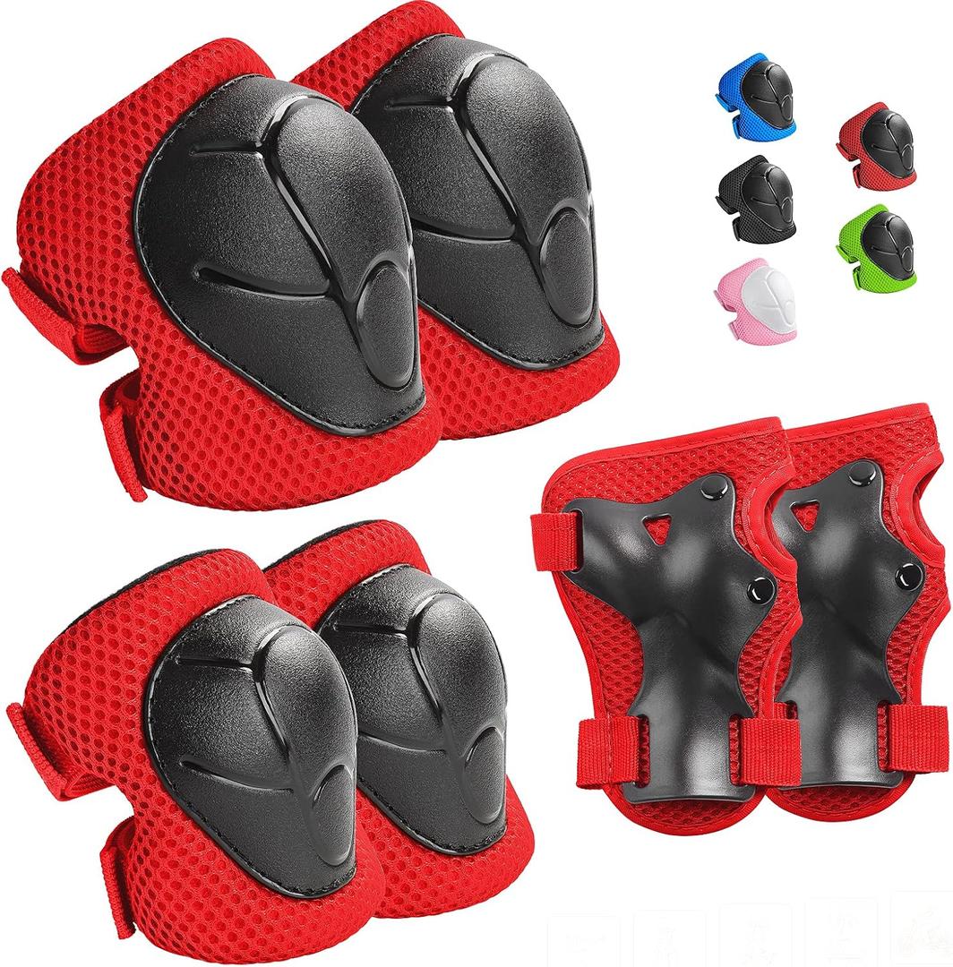 Kids Protective Gear Set Knee Pads for Kids 3-14 Years Toddler Knee and Elbow Pads with Wrist Guards 3 in 1 for Skating Cycling Bike Rollerblading Scooter (Red)