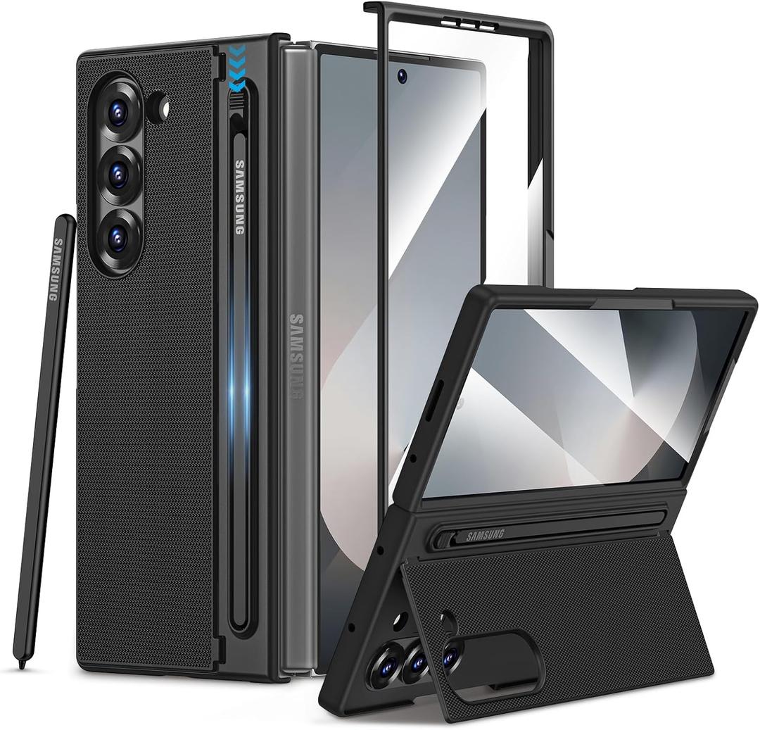 Maxdara for Z Fold 6 Case with S Pen Holder, Galaxy Z Fold 6 Case with Hidden Foldable Kickstand and Built-in Screen Protector, Slim Shockproof Phone Cover, Black