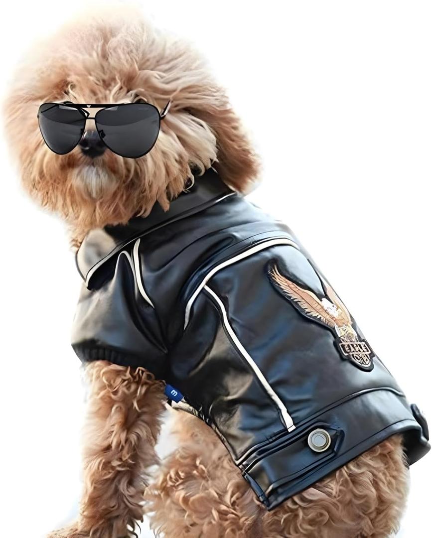Dog Leather Jacket - Cute Leather Dog Jackets Motorcycle Clothes with Buttons Pet Waterproof Winter Coat for X-Small Dogs(Black, XS)