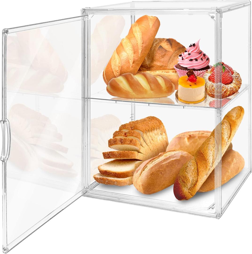 Large Bread Box for Kitchen Countertop, 3 Layers Adjustable Food Safe Clear Bread Storage for Bread, Bagel, Muffins (1 Pack)