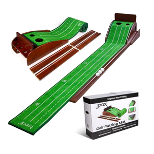 Golf Putting Mat with Ball Return - Putting Green Indoor Featuring 9ft Non-Slip Velvet Surface for Indoor & Outdoor - Smooth, Skip-Free Walnut Ball Return System - Golf Practice Mat for Backyard