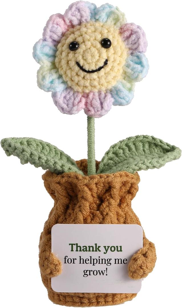 YOOJEE Teacher Appreciation Gift  Thank You for Helping Me Grow! Crochet Sunflower Handmade Thank You Gifts for Women Mentors Coworkers Graduation Last Day of School Gift for Teacher from Student