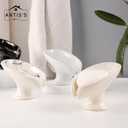Soap Dish, Self Draining Bar Soap Holder for Bathroom Sink, Leaf Shaped Drainage Ceramic Speckled Soap Dish Porcelain Decorative Soap Dishes, ANTIS'S HOME