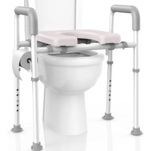 Raised Toilet Seat with Handles - Adjustable Elevated Toilet Seat Riser, 300 lbs Toilet Seat Riser for Seniors, Handicap and Disabled, Fit Any Toilet