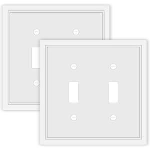 Double Toggle Light Switch Cover Plate White Classic Decorative Light Switch Plates Cover 2 Gang Wall Plate Switch Cover, 2 Pack