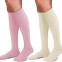 30-40mmHg Medical Graduated Compression Socks for Women&Men Circulation-Compression Stockings-Knee High Socks for Support,Hiking,Running (Large-X-Large, 3-2 Pack Pink, Beige)