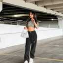 IVIR Cargo Pants Women High Waist Wide Leg Casual Pants with 7 Pockets Stretchy Drawstring Baggy Y2K Trousers (Black, S)