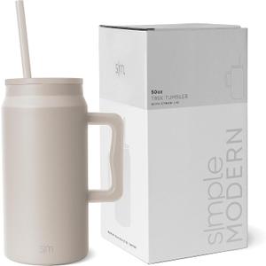 Simple Modern 50 oz Mug Tumbler with Handle and Straw Lid | Reusable Insulated Stainless Steel Large Travel Jug Water Bottle | Gifts for Women Men Him Her | Trek Collection | Almond Birch