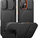 SURITCH for iPhone 16 Case with Magnetic Camera Slide Cover and Adjustable Kickstand, Compatible with MagSafe, Shockproof Bumper Case Slim Protective Cover 6.1 Inch, Black