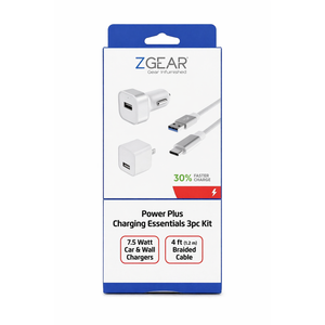 ZGear Power Plus Charging Essentials 3 Pc Kit 7.5Watt 4Ft
