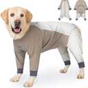 Dog Full Body Winter Coat, Waterproof Fleece Jacket for Small Medium Large Dogs Reflective Snowsuit with Zipper for Outdoor Skating (Beige, 5XL(Weight 65-88 lbs))