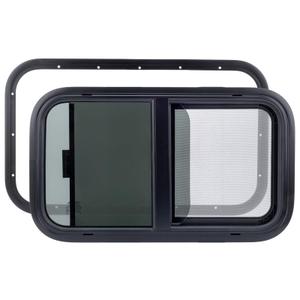 RVSNAIL RV Window For Trailer Camper, 12" W X 22" H Vertical RV Window With Net Screen And Trim Ring, For 15/16" To 1-3/5" Thick Walls, DOT Approved, Black