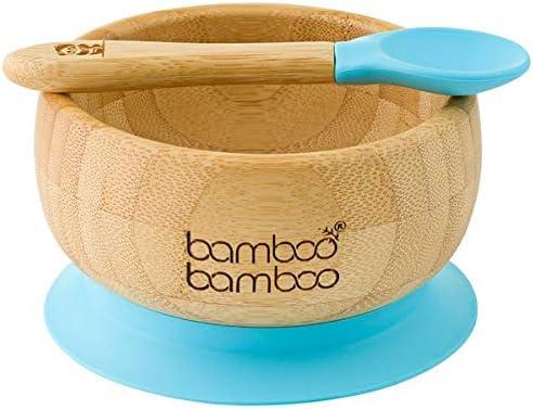 bamboo bamboo Suction Bowl for Baby Bamboo Baby Bowl and Spoon Set with Removable Silicone Suction Cup for Kids | 11.8oz | Non-Toxic | Cool to the Touch | Ideal for Baby-Led Weaning (Blue)