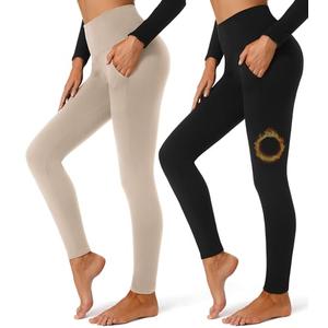 FULLSOFT 2 Pack Fleece Lined Leggings with Pockets for Women High Waisted Thermal Winter Yoga Pants for Workout Running Plus Size(Black,Wine Red(2 Pack),Large-X-Large)