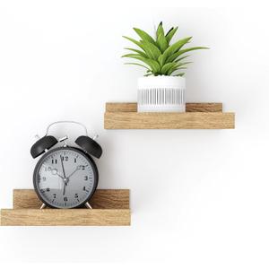 Small Floating Shelves for Wall Decor, Wall Mounted Wood Shelf for Bedroom, Living Room, Bathroom, Kitchen, Nursery, Display Picture Ledge Shelf with Lip Set of 2-8 Inches, Oak