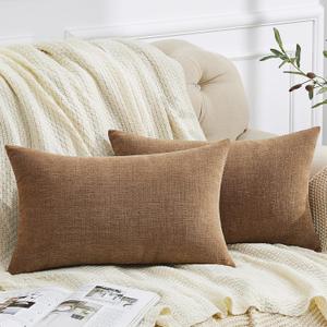 GAWAMAY Lumbar Decorative Throw Pillow Covers 12"x20" Inch Set of 2, Super Soft Chenille Rectangle Pillowcase for Living Room Bedroom Sofa Couch Cushion Support Pillow Cover 30x50cm Brown (No Insert)