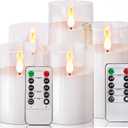 NICEME Pure White Flickering Flameless Candles, Battery Operated Acrylic LED Pillar Candles with Remote Control and Timer, Set of 5 (Cream)