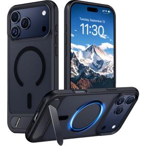 Temdan Designed for iPhone 17 Pro Max Case, [Built-in Invisible Kickstand][Compatible with MagSafe][Military Grade Shockproof] Slim Translucent Matte Phone Case for iPhone 17 Pro Max 6.9 inch (Black)