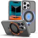 Magnetic for iPhone 15 Pro Max Case Grey with 360° Rotatable Invisible Ring Stand Designed，Compatible with MagSafe，Translucent Matte Grey Bumper Shockproof Decompress Slim Military Grade Case