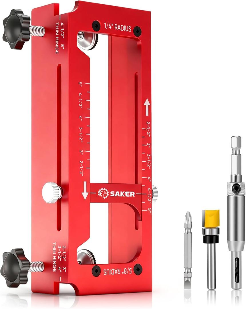 Saker Door Hinge Jig,Aluminum Alloy Doors Hinges Router Jigs,Adjustable Door Jamb Hinge Jig,Fits Door Hinges from 2.5" to 5" Length and Thicknesses,Radius 1/4 or Radius 5/8