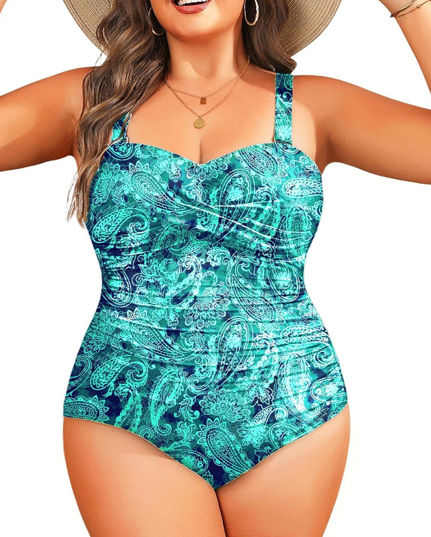 Aqua Eve Womens Plus Size One Piece Swimsuit - Ruched Tummy Control Bathing Suit Twist Front Swimwear 20 Plus